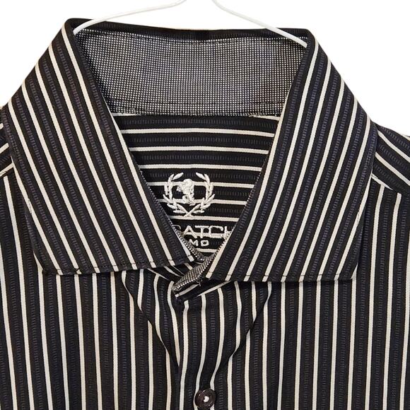 Bugatchi Striped Button Down Shirt, Embroidered logo, flip cuffs sz 15.5 34/35 - Picture 1 of 13